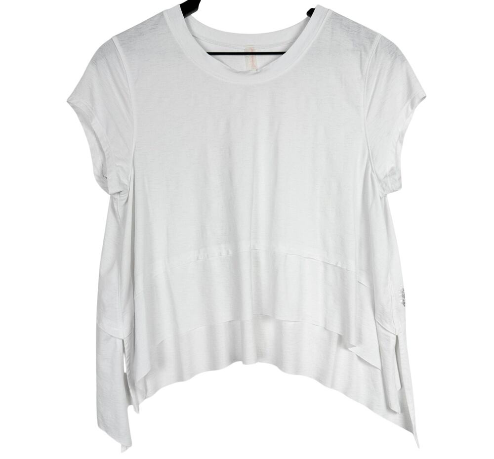 Free People Movement One Up Boat Neck Peplum Tee White Asymmetrical - M